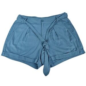 New Torrid Shorts Women 10 M Teal Linen Tie Front Pleated Pockets Beachy Coastal